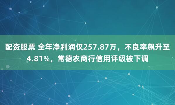 配资股票 全年净利润仅257.87万，不良率飙升至4.81%，常德农商行信用评级被下调